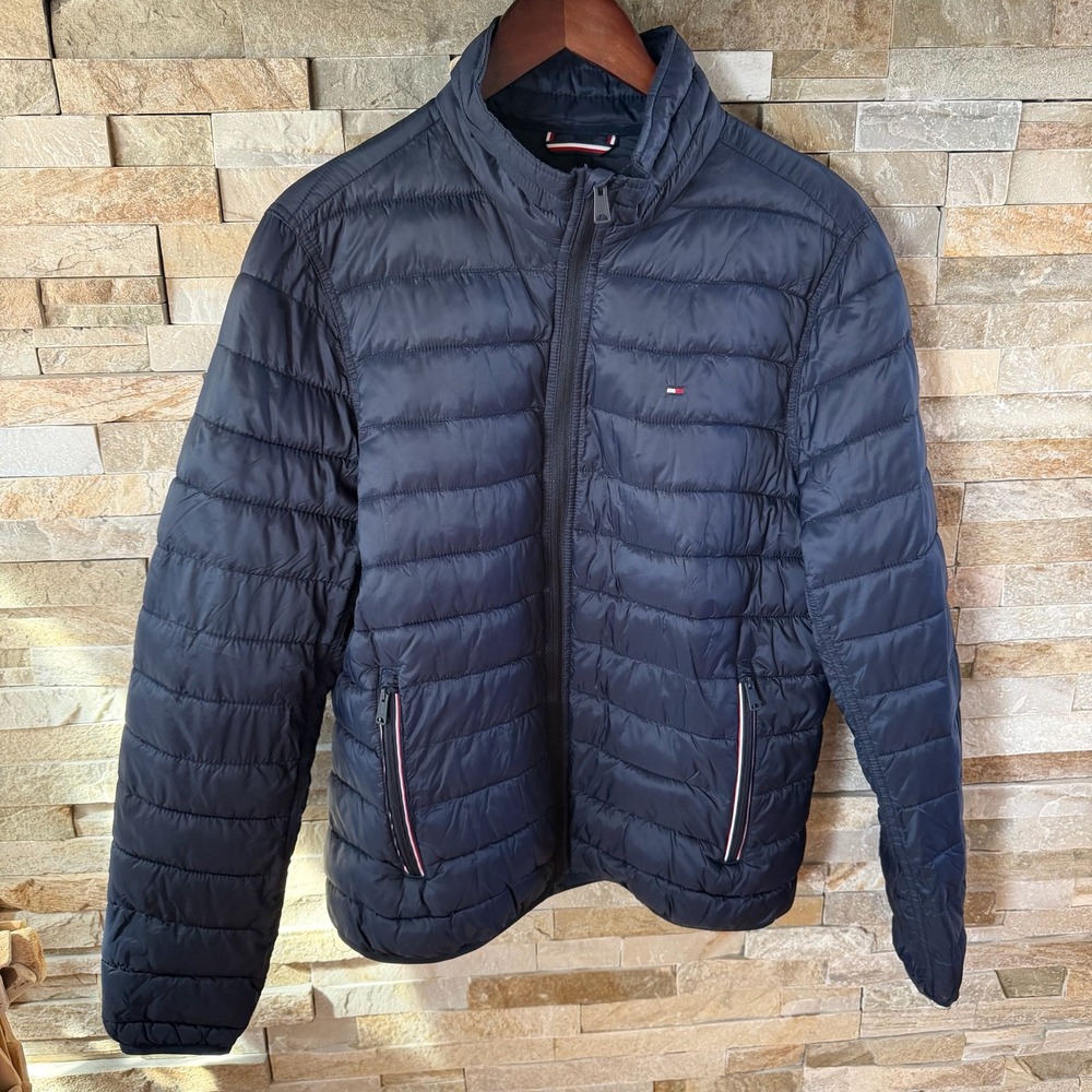 Tommy Hilfiger Men Navy Blue Quilted Puffer Jacket Primaloft Packable Small S/P